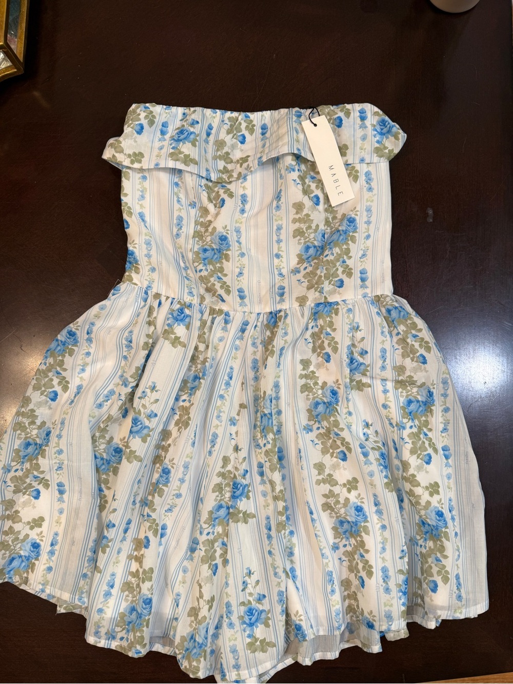 MARBLE Girls Blue Floral Strapless Summer Dress